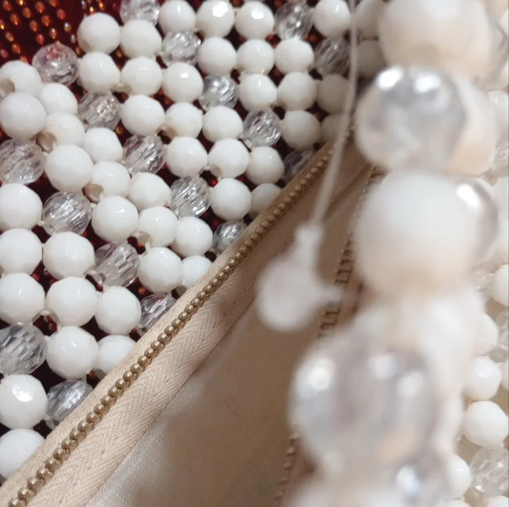 Vintage Hand Made In Hong Kong Elegant‎ White Beaded Handbag